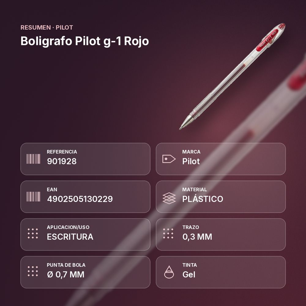 BOLIGRAFO PILOT G-1 ROJO - resumen de atributos
