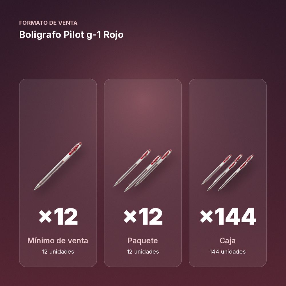 BOLIGRAFO PILOT G-1 ROJO - formato de venta: paquete de 12, caja de 144, palé de 864