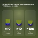 HOJAS DE GOMA EVA CON PURPURINA UNICOLOR VERDE CLARO 40x60CM - formato de venta: paquete de 10, caja de 100
