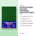 HOJAS DE GOMA EVA CON PURPURINA UNICOLOR VERDE OSCURO 40x60CM - características principales