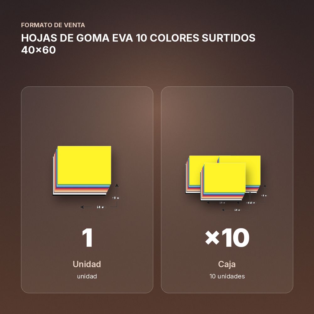 HOJAS DE GOMA EVA 10 COLORES SURTIDOS 40x60 - formato de venta: caja de 10