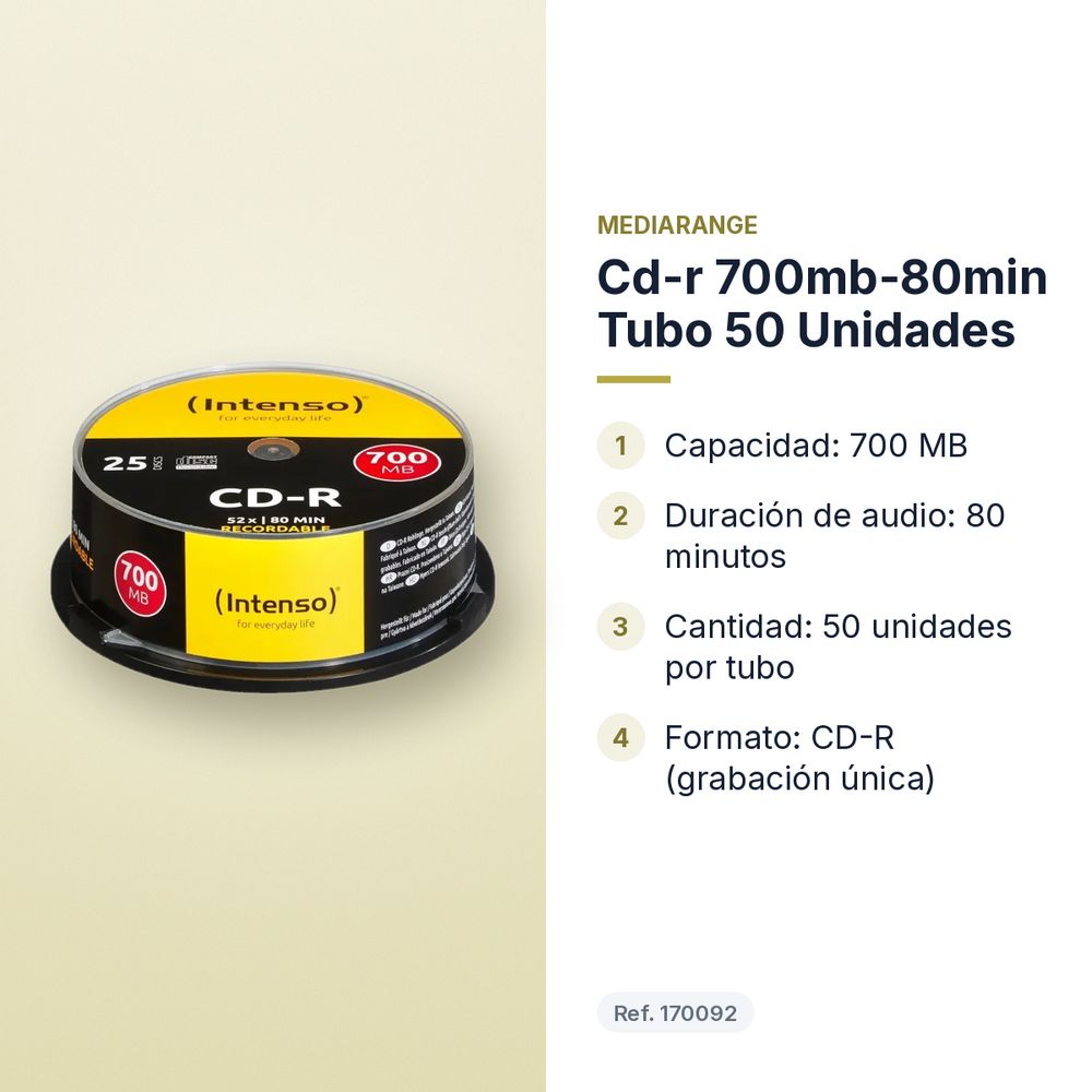 CD-R 700MB-80MIN TUBO 50 UNIDADES - características principales