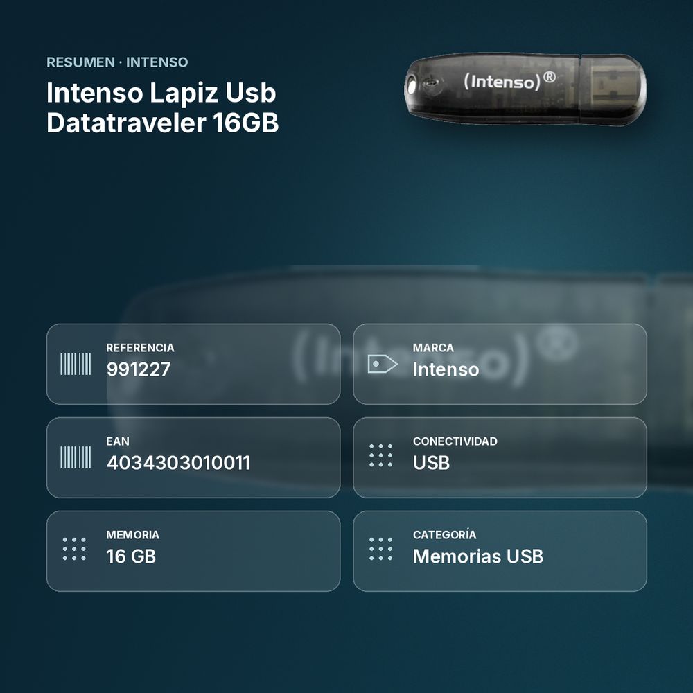 INTENSO LAPIZ USB DATATRAVELER 16GB - resumen de atributos