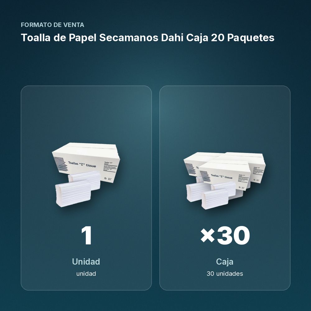 TOALLA DE PAPEL SECAMANOS DAHI CAJA 20 PAQUETES - formato de venta: caja de 30