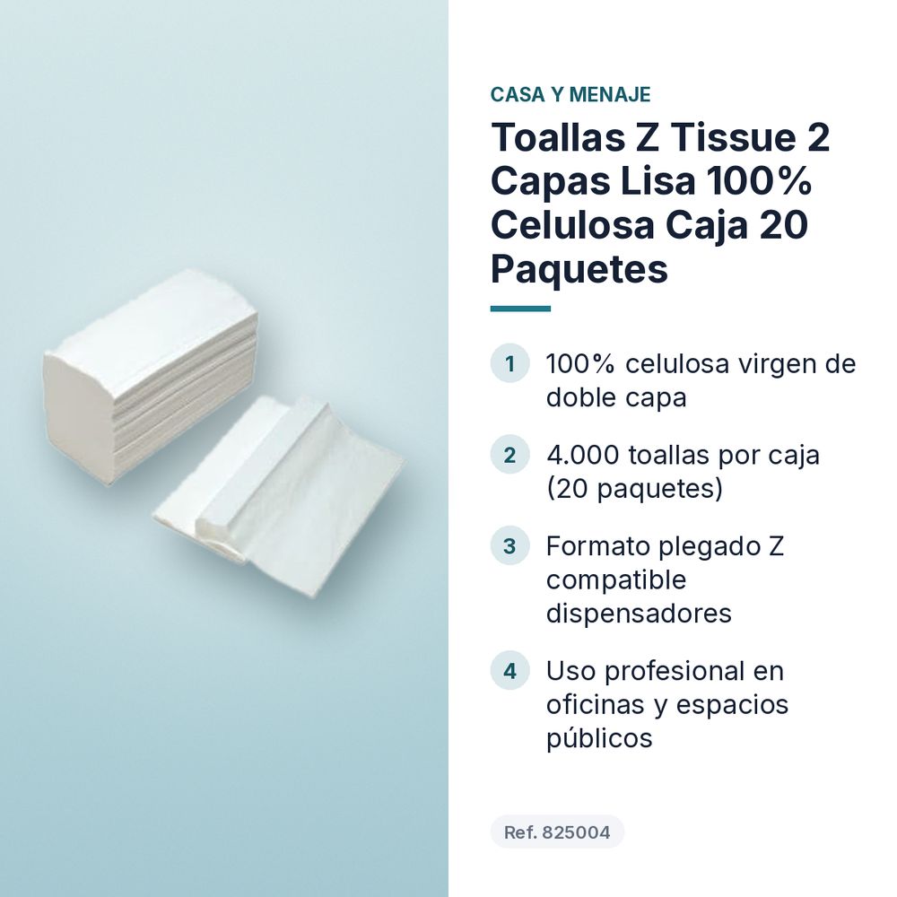 TOALLAS Z TISSUE 2 CAPAS LISA 100% CELULOSA CAJA 20 PAQUETES - características principales