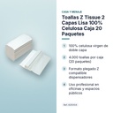 TOALLAS Z TISSUE 2 CAPAS LISA 100% CELULOSA CAJA 20 PAQUETES - características principales