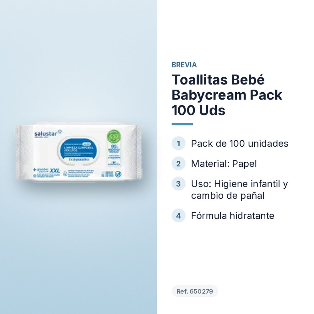 TOALLITAS BEBÉ BABYCREAM PACK 100 UDS - características principales