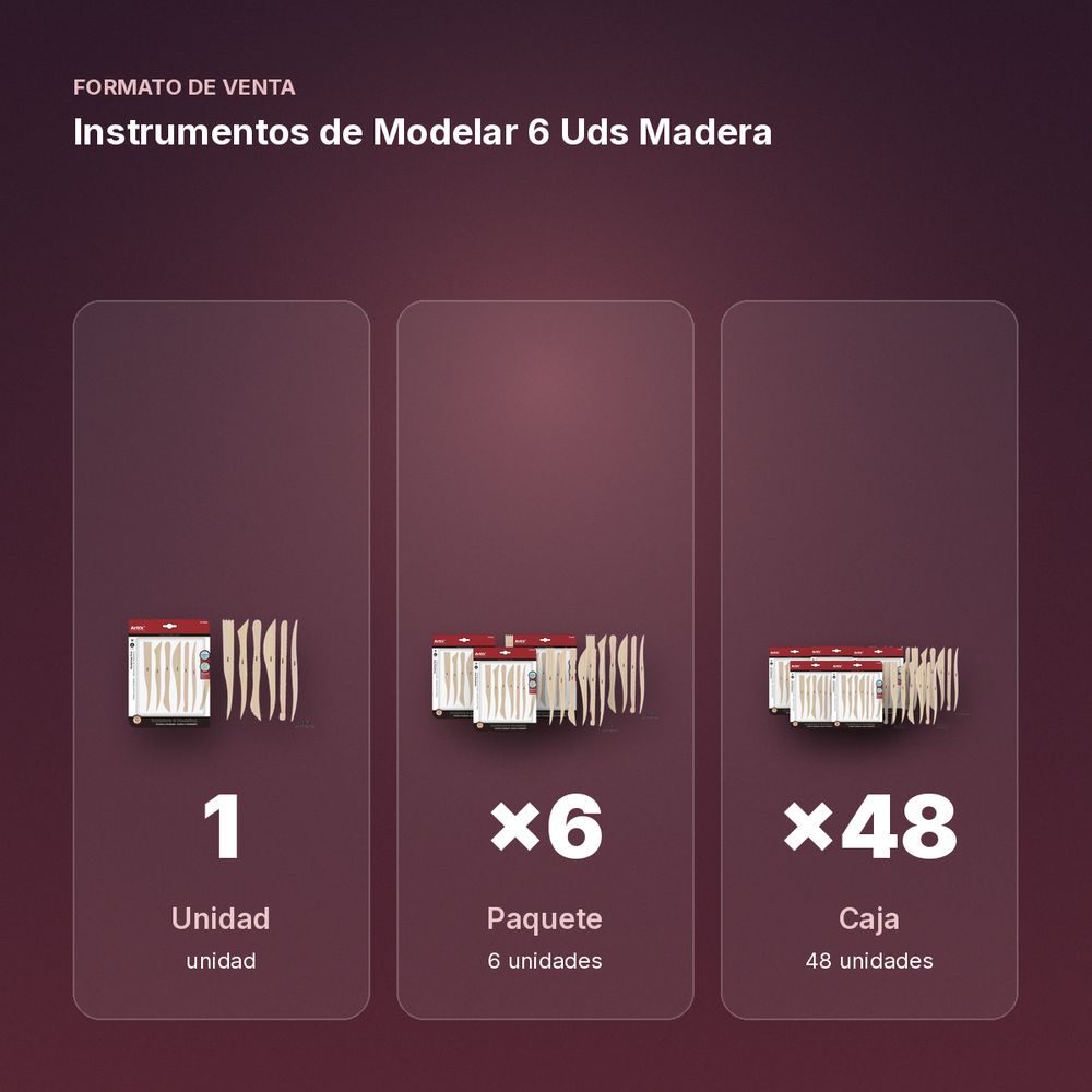 INSTRUMENTOS DE MODELAR 6 UDS MADERA - formato de venta: paquete de 6, caja de 48