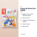 LETRAS DE GOMA EVA 33MM - características principales