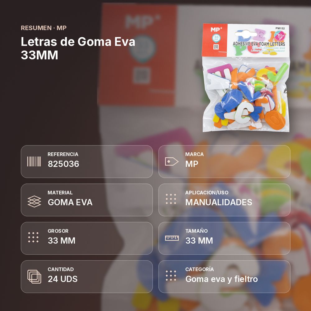 LETRAS DE GOMA EVA 33MM - resumen de atributos