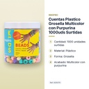 CUENTAS PLASTICO GROSELLA MULTICOLOR CON PURPURINA 1000UDS SURTIDAS - características principales