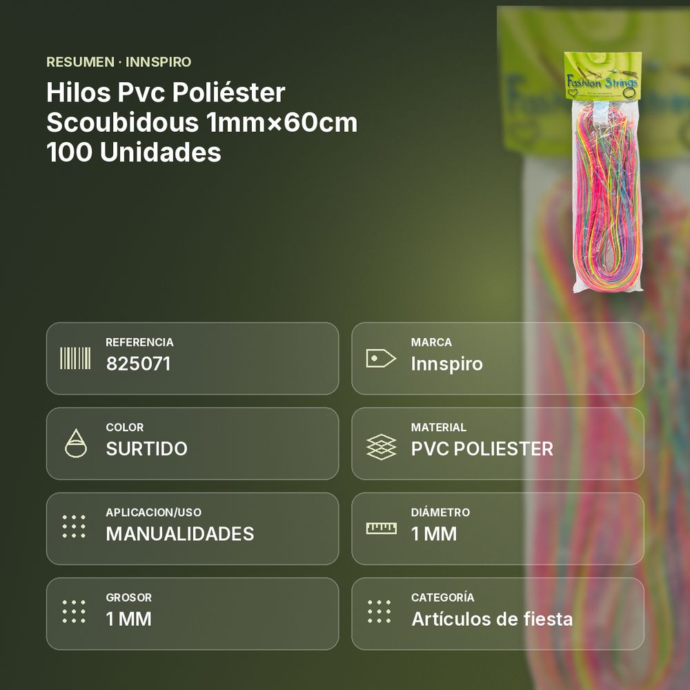 HILOS PVC POLIÉSTER SCOUBIDOUS 1MM×60CM 100 UNIDADES - resumen de atributos