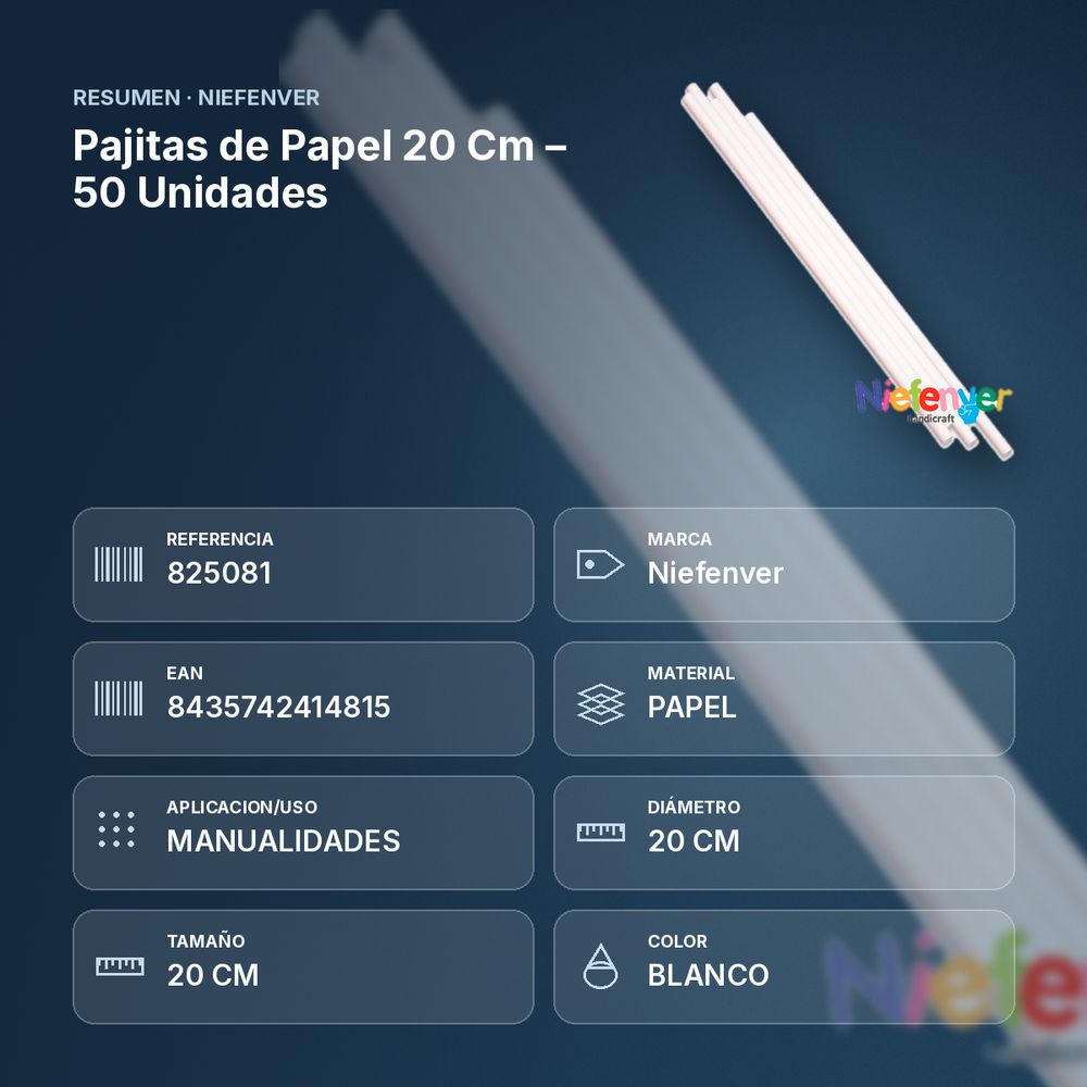 PAJITAS DE PAPEL 20 CM – 50 UNIDADES - resumen de atributos