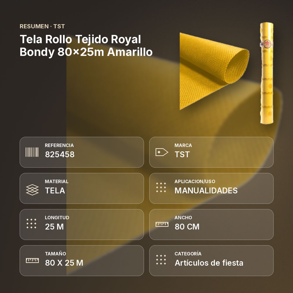 TELA ROLLO TEJIDO ROYAL BONDY 80X25M AMARILLO - resumen de atributos
