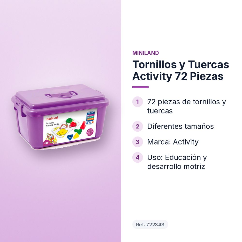 TORNILLOS Y TUERCAS ACTIVITY 72 PIEZAS - características principales