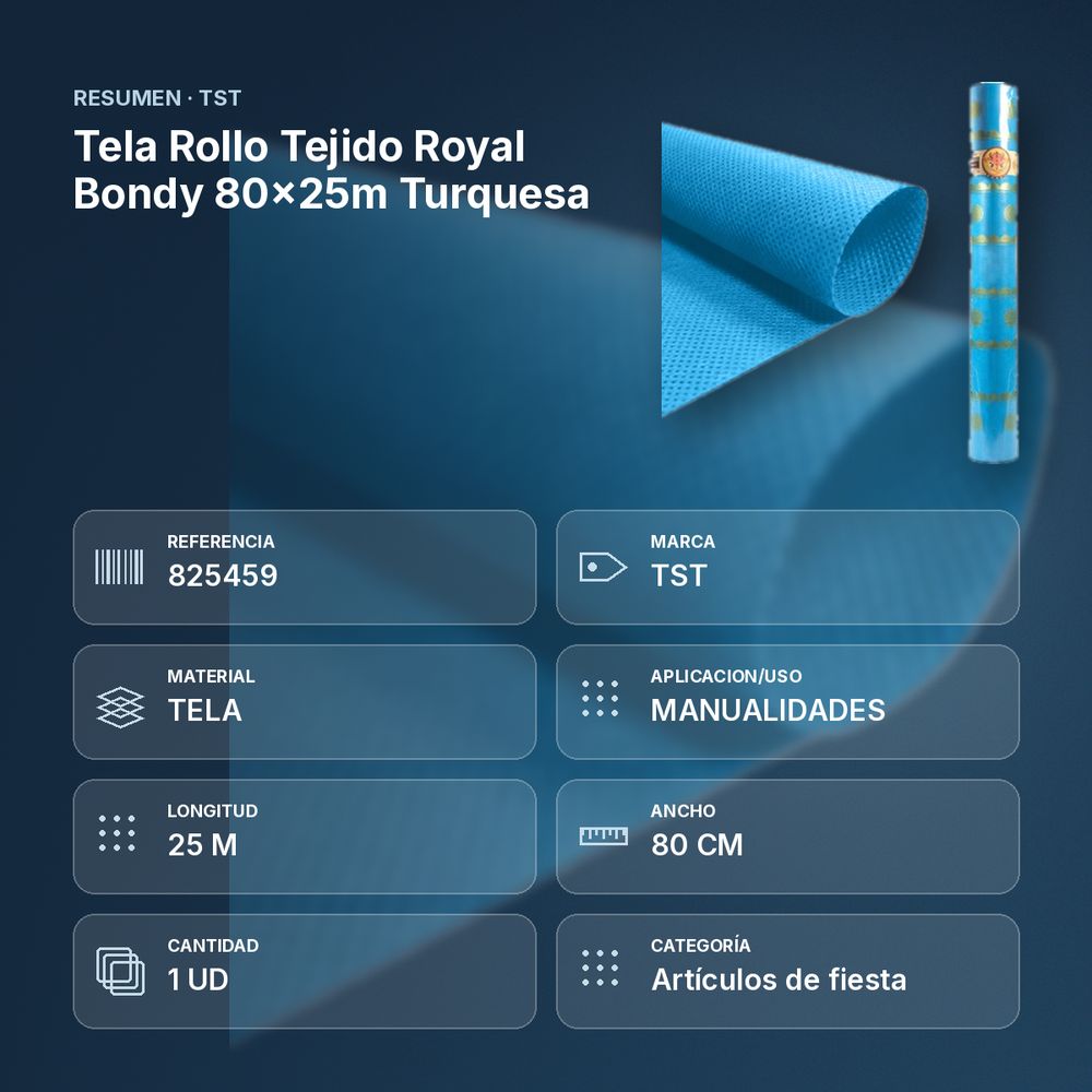 TELA ROLLO TEJIDO ROYAL BONDY 80X25M TURQUESA - resumen de atributos