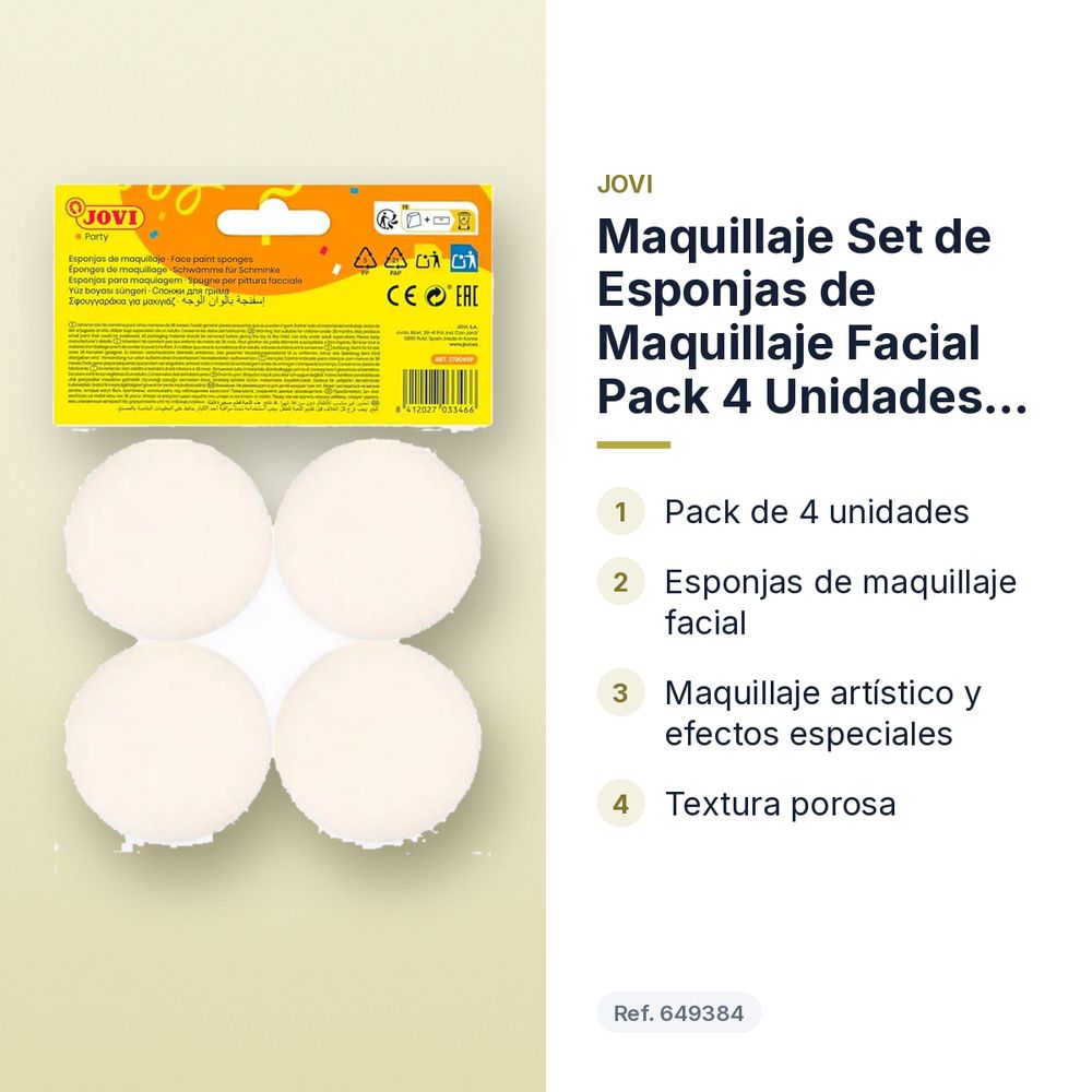 MAQUILLAJE SET DE ESPONJAS DE MAQUILLAJE FACIAL PACK 4 UNIDADES JOVI - características principales
