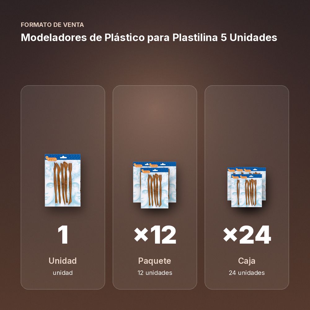 MODELADORES DE PLÁSTICO PARA PLASTILINA 5 UNIDADES - formato de venta: paquete de 12, caja de 24
