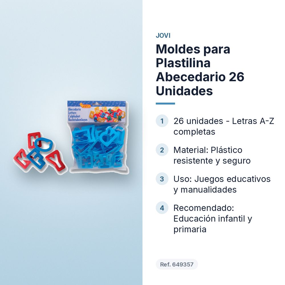 MOLDES PARA PLASTILINA ABECEDARIO 26 UNIDADES - características principales