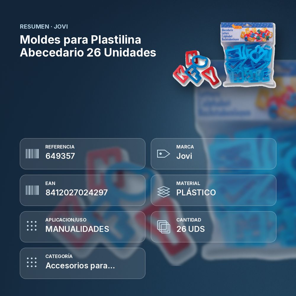MOLDES PARA PLASTILINA ABECEDARIO 26 UNIDADES - resumen de atributos