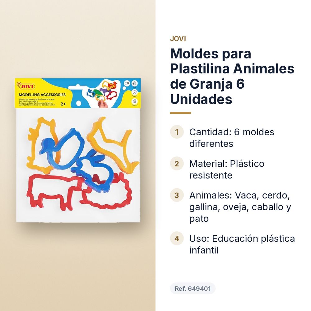 MOLDES PARA PLASTILINA ANIMALES DE GRANJA 6 UNIDADES - características principales