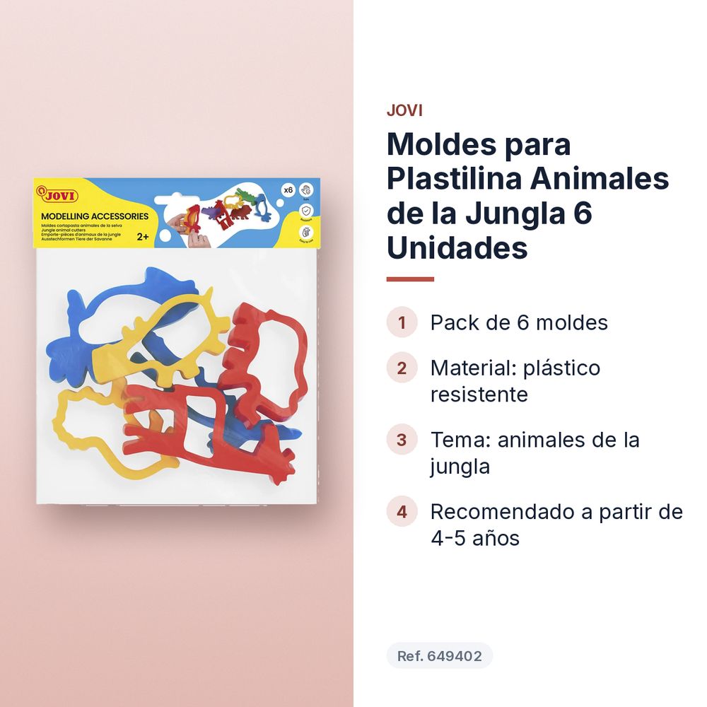 MOLDES PARA PLASTILINA ANIMALES DE LA JUNGLA 6 UNIDADES - características principales