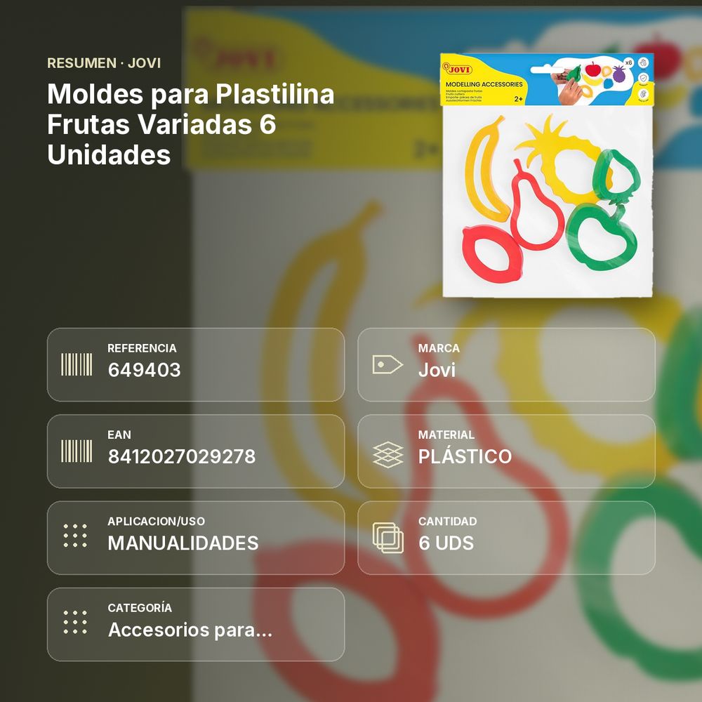 MOLDES PARA PLASTILINA FRUTAS VARIADAS 6 UNIDADES - resumen de atributos