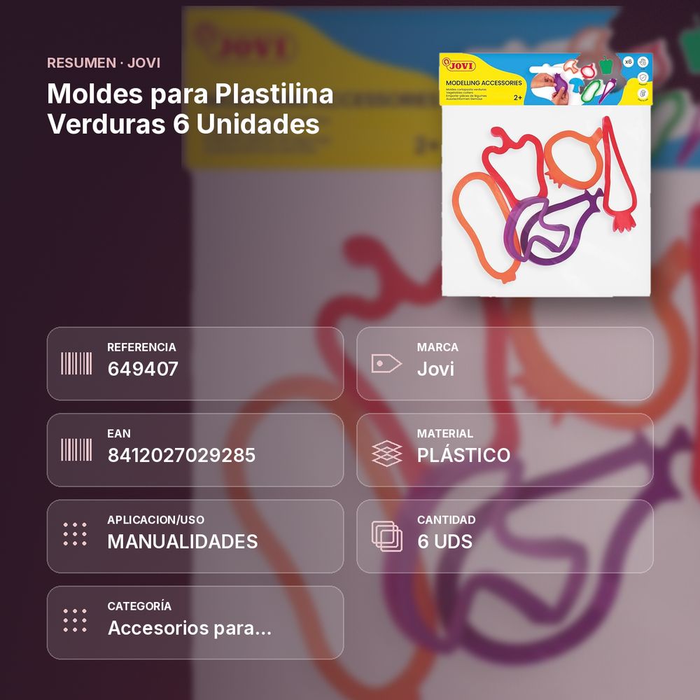 MOLDES PARA PLASTILINA VERDURAS 6 UNIDADES - resumen de atributos