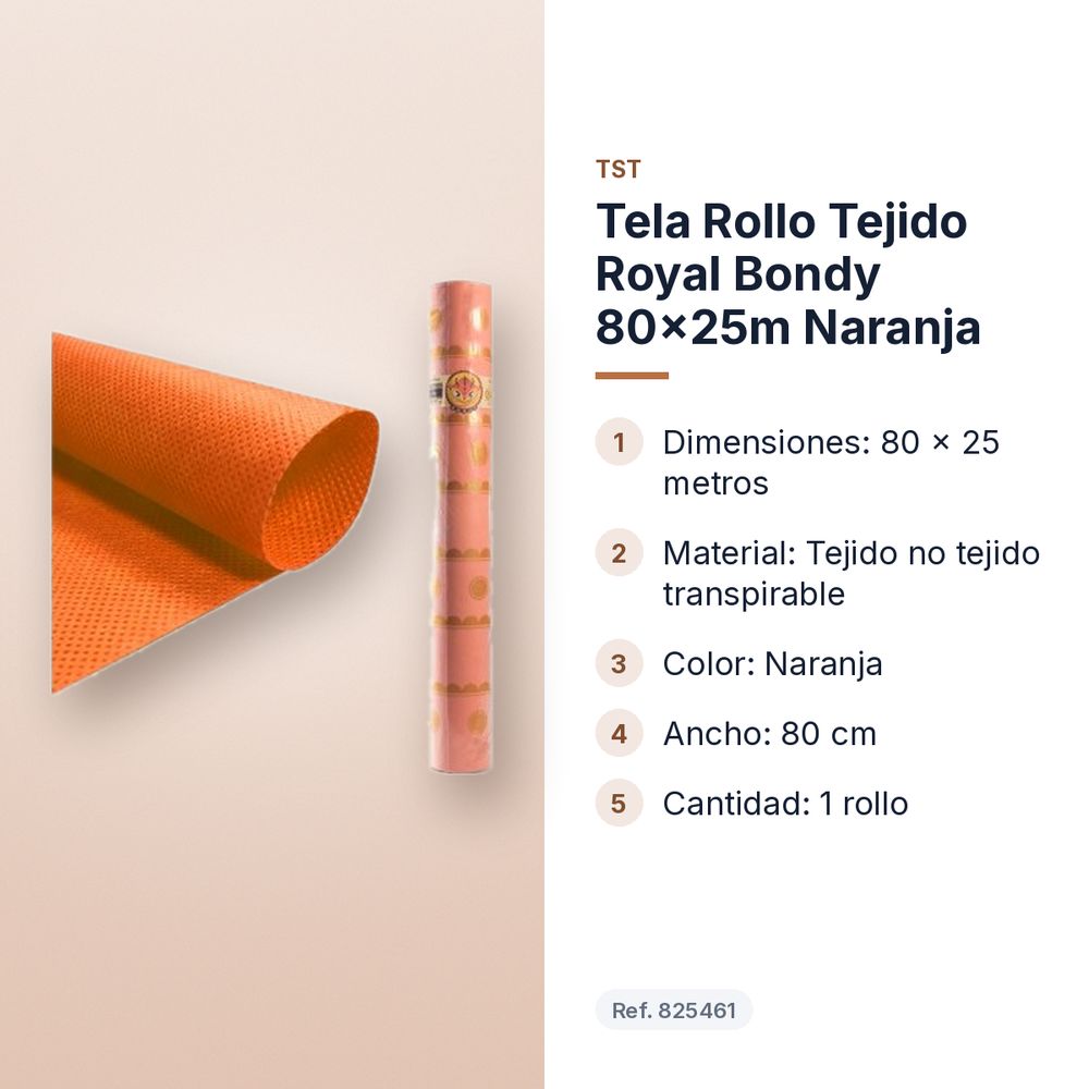 TELA ROLLO TEJIDO ROYAL BONDY 80X25M NARANJA - características principales