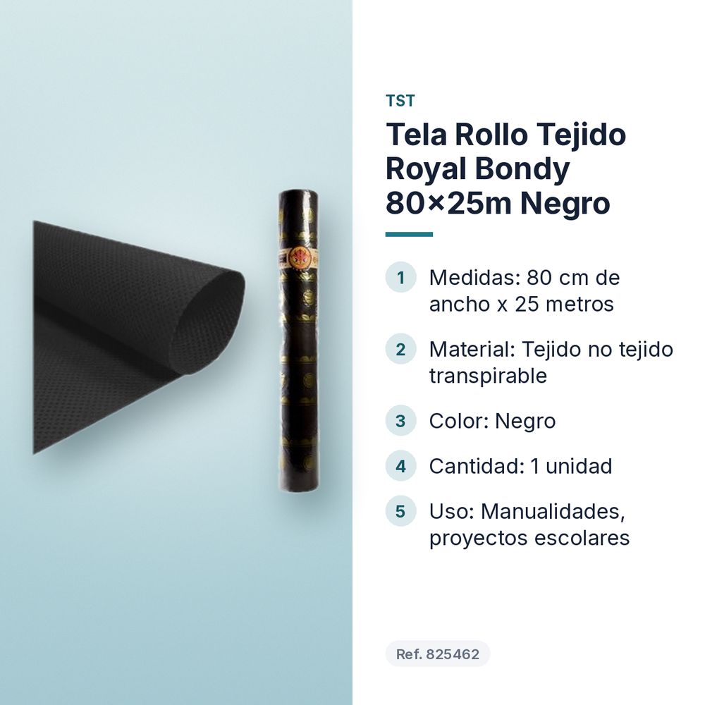 TELA ROLLO TEJIDO ROYAL BONDY 80X25M NEGRO - características principales
