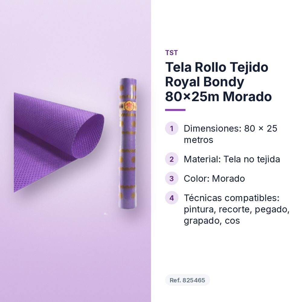 TELA ROLLO TEJIDO ROYAL BONDY 80X25M MORADO - características principales