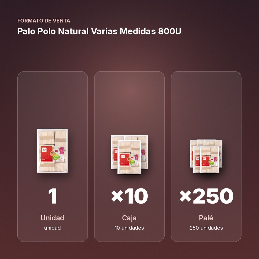 PALO POLO NATURAL VARIAS MEDIDAS 800U - formato de venta: caja de 10, palé de 250