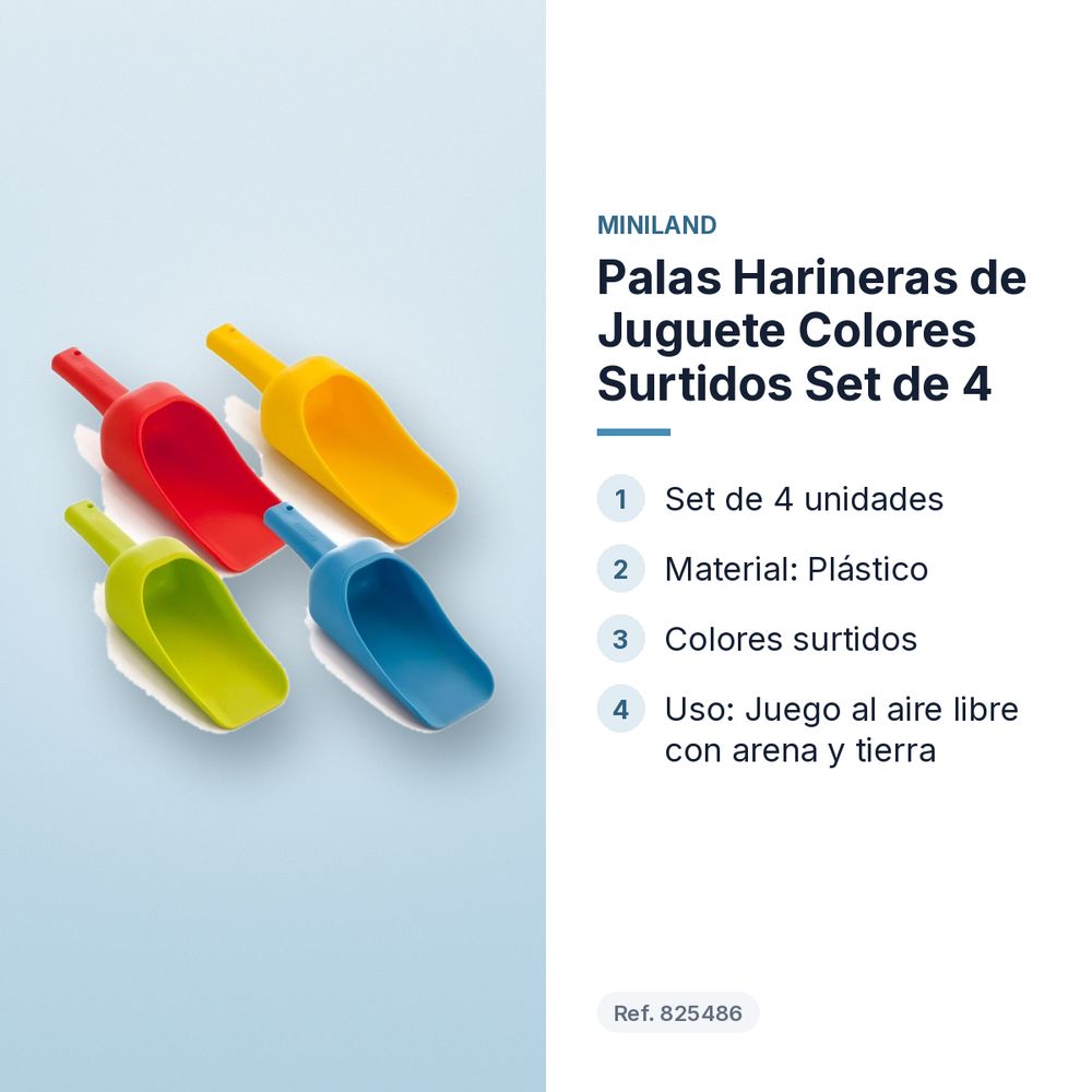 PALAS HARINERAS DE JUGUETE COLORES SURTIDOS SET DE 4 - características principales