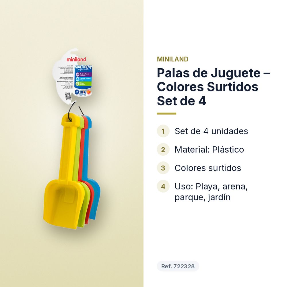 PALAS DE JUGUETE – COLORES SURTIDOS SET DE 4 - características principales
