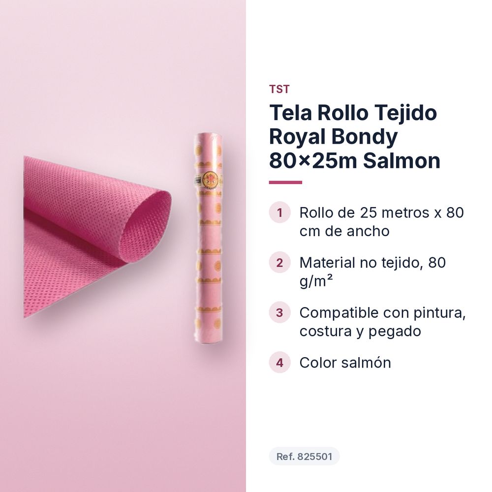 TELA ROLLO TEJIDO ROYAL BONDY 80X25M SALMON - características principales