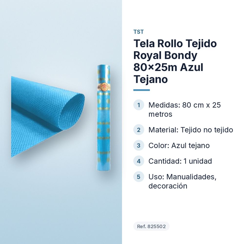 TELA ROLLO TEJIDO ROYAL BONDY 80X25M AZUL TEJANO - características principales