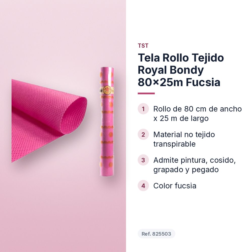TELA ROLLO TEJIDO ROYAL BONDY 80X25M FUCSIA - características principales