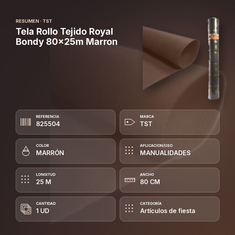 TELA ROLLO TEJIDO ROYAL BONDY 80X25M MARRON - resumen de atributos