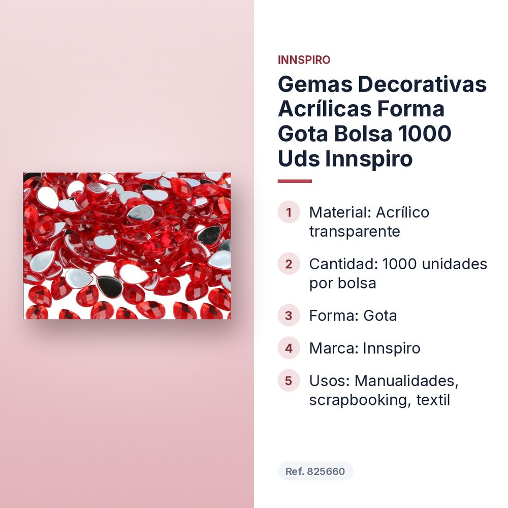 GEMAS DECORATIVAS ACRÍLICAS FORMA GOTA BOLSA 1000 UDS INNSPIRO - características principales
