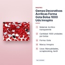 GEMAS DECORATIVAS ACRÍLICAS FORMA GOTA BOLSA 1000 UDS INNSPIRO - características principales