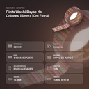 CINTA WASHI RAYAS DE COLORES 15MM×10M FLORAL - resumen de atributos