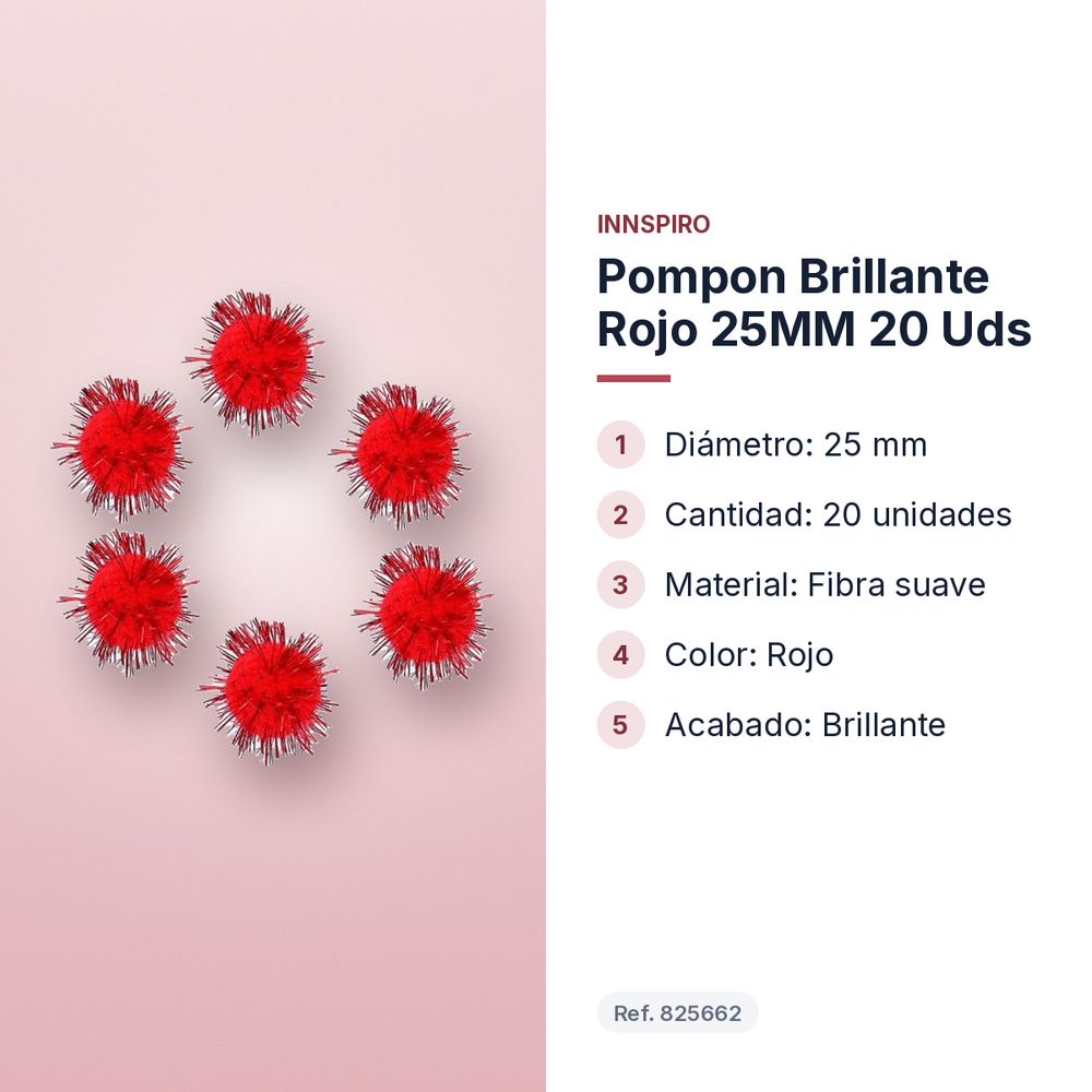 POMPON BRILLANTE ROJO 25MM 20 UDS - características principales