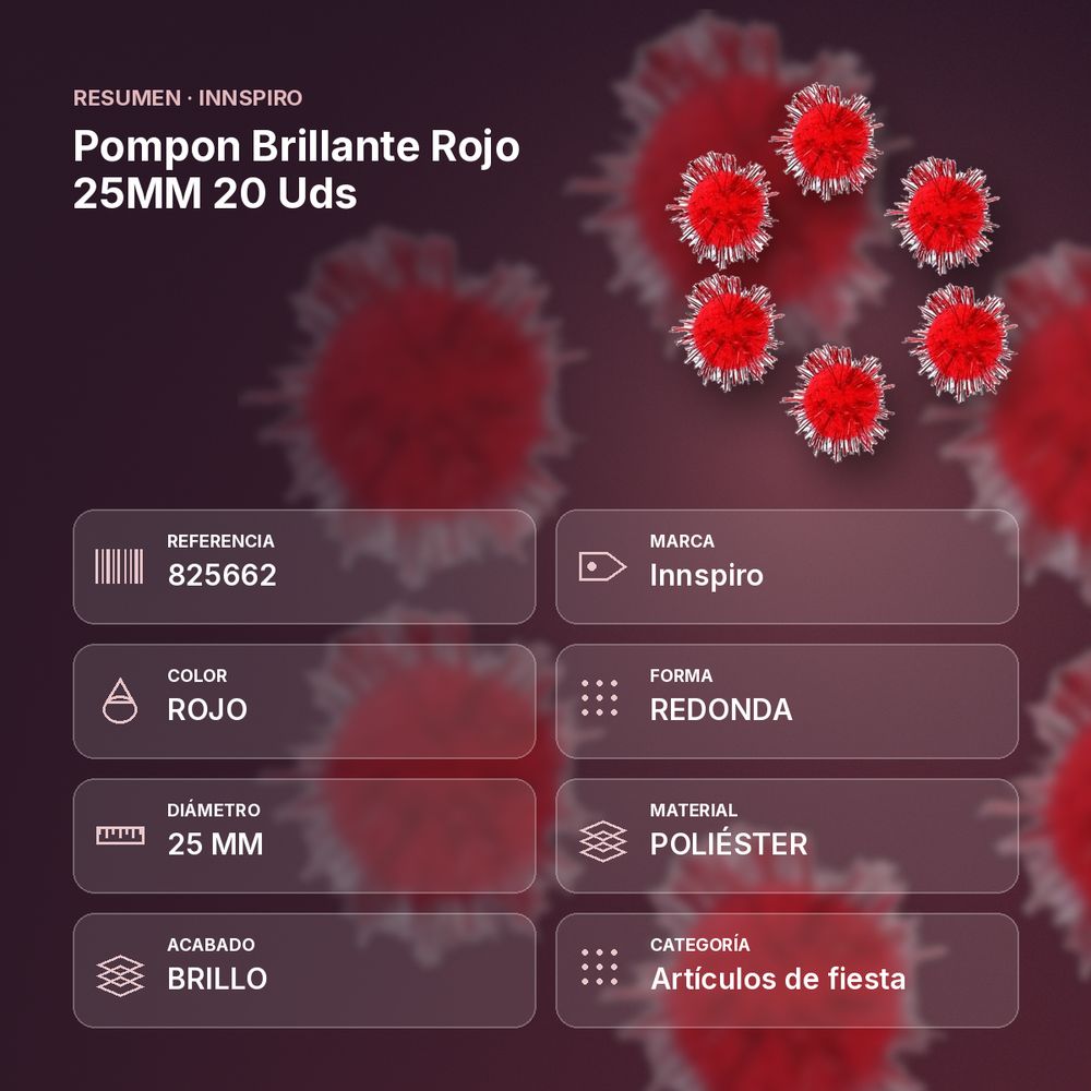 POMPON BRILLANTE ROJO 25MM 20 UDS - resumen de atributos