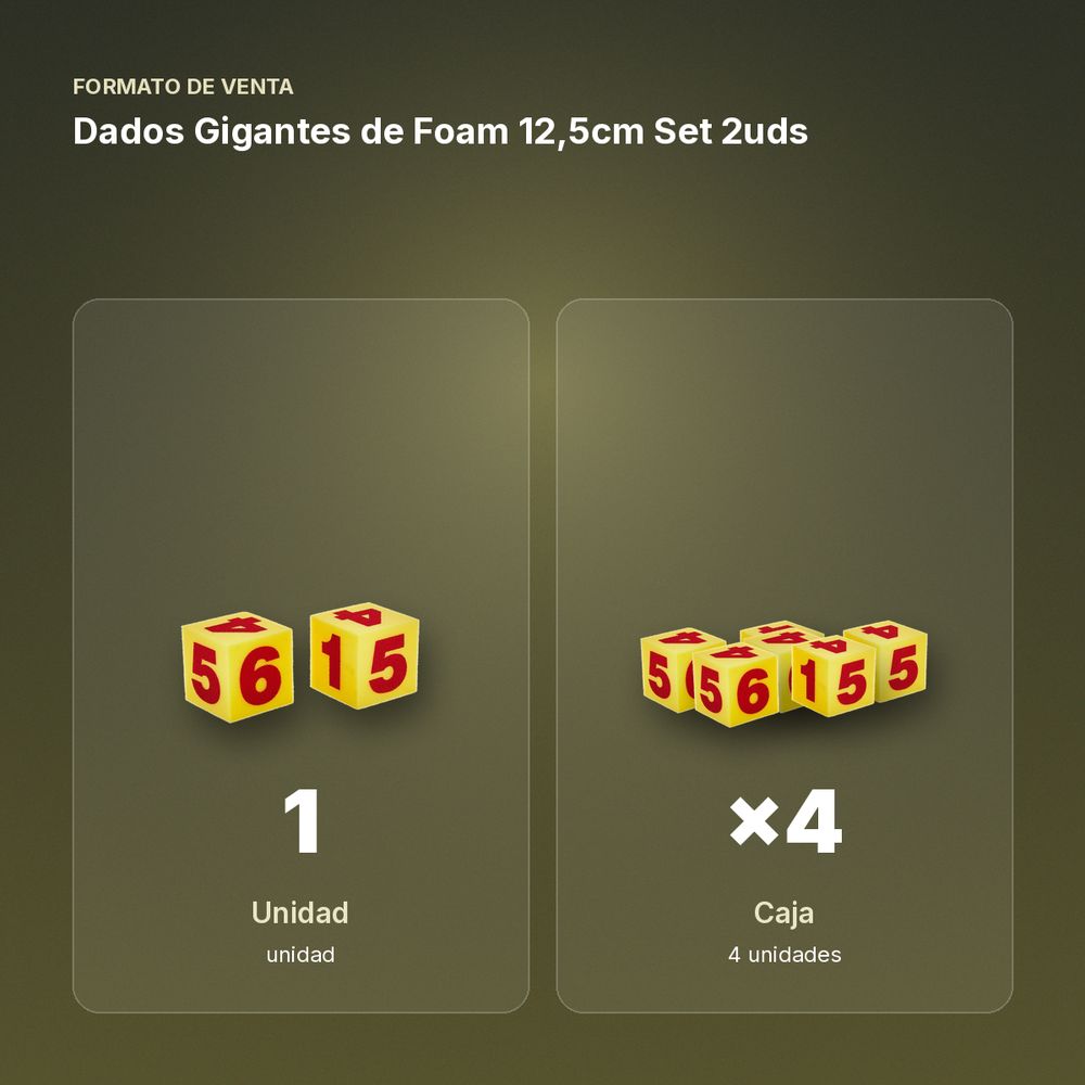 DADOS GIGANTES DE FOAM 12,5CM SET 2UDS - formato de venta: caja de 4