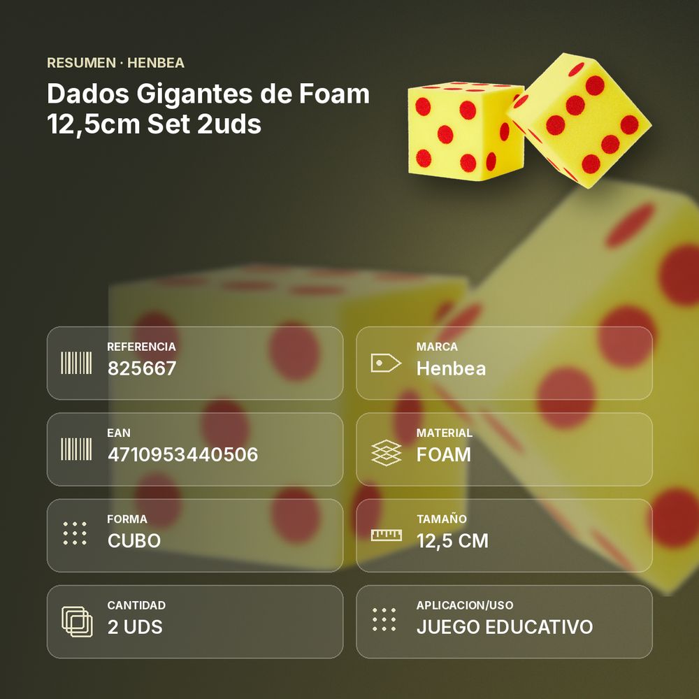 DADOS GIGANTES DE FOAM 12,5CM SET 2UDS - resumen de atributos