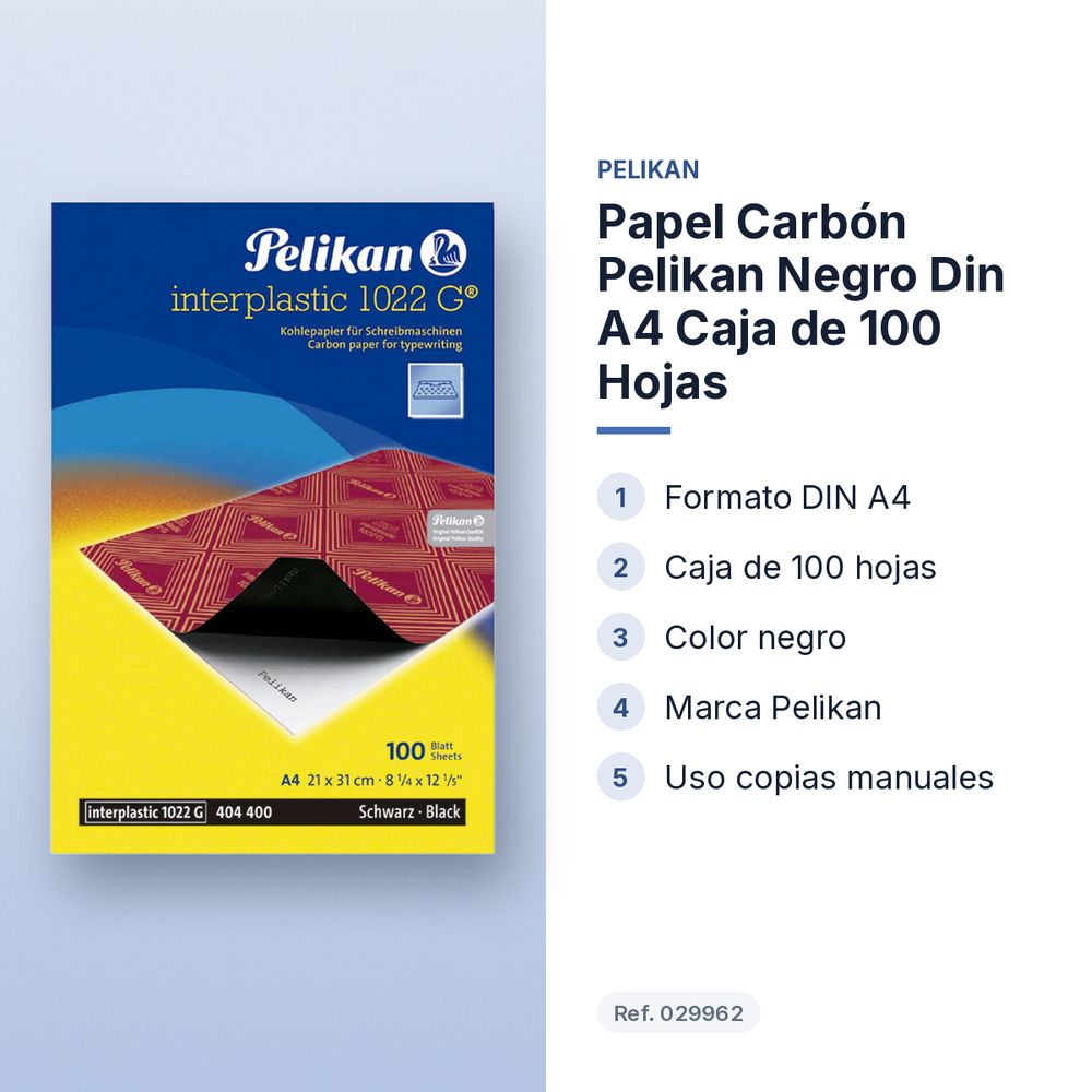 PAPEL CARBÓN PELIKAN NEGRO DIN A4 CAJA DE 100 HOJAS - características principales