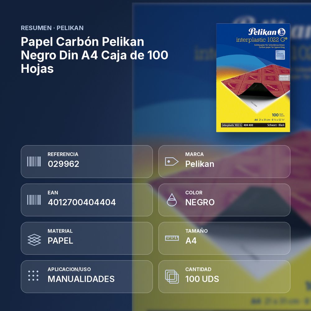PAPEL CARBÓN PELIKAN NEGRO DIN A4 CAJA DE 100 HOJAS - resumen de atributos
