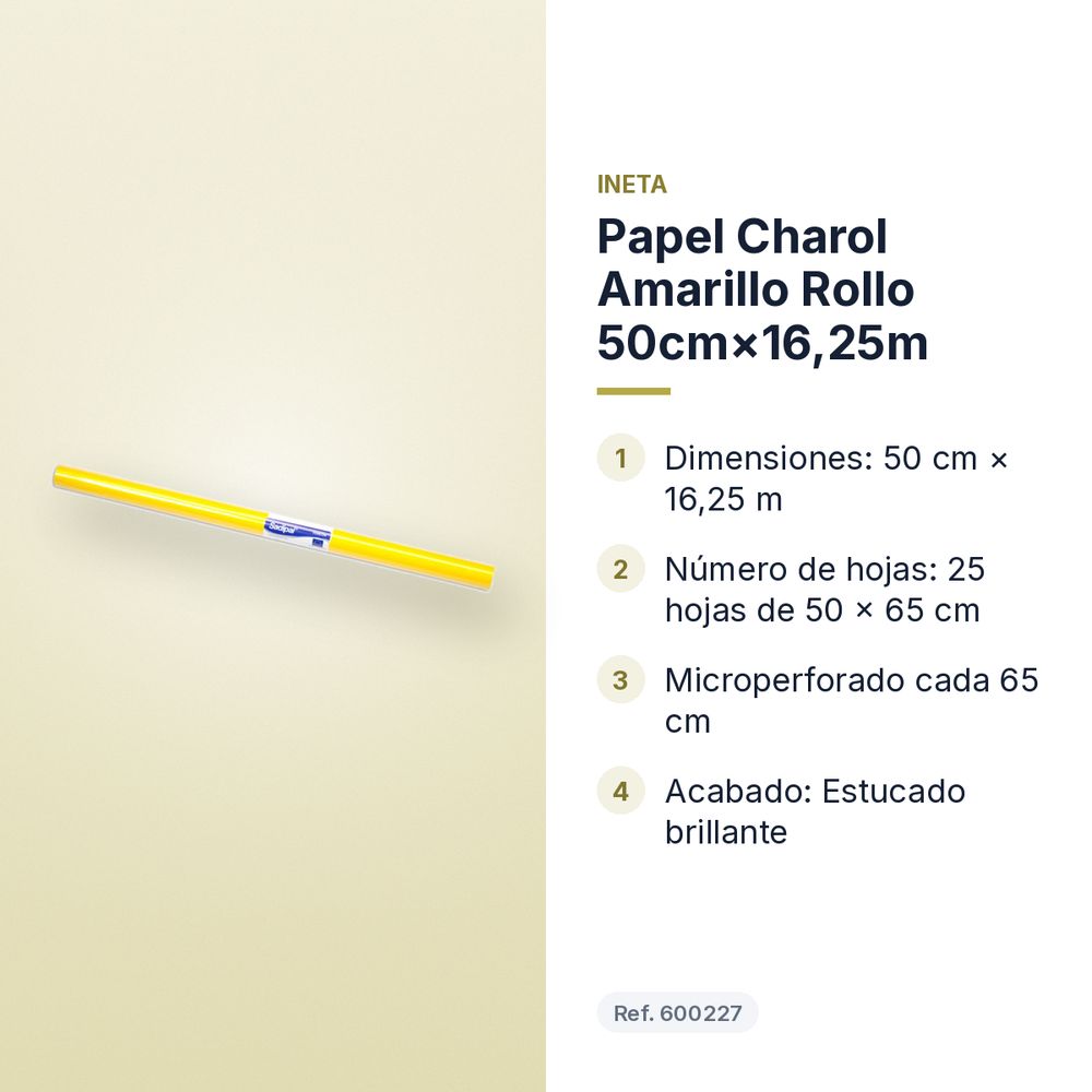PAPEL CHAROL AMARILLO  ROLLO 50CM×16,25M - características principales