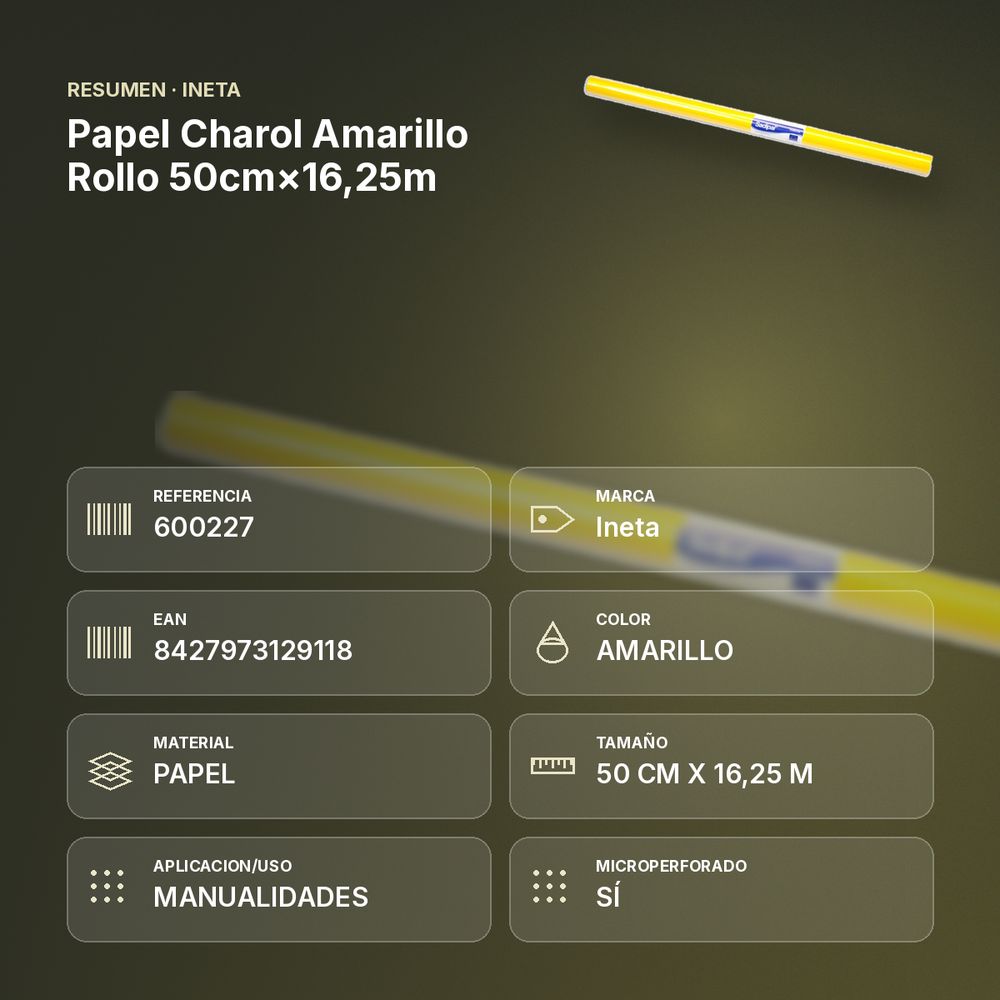 PAPEL CHAROL AMARILLO  ROLLO 50CM×16,25M - resumen de atributos
