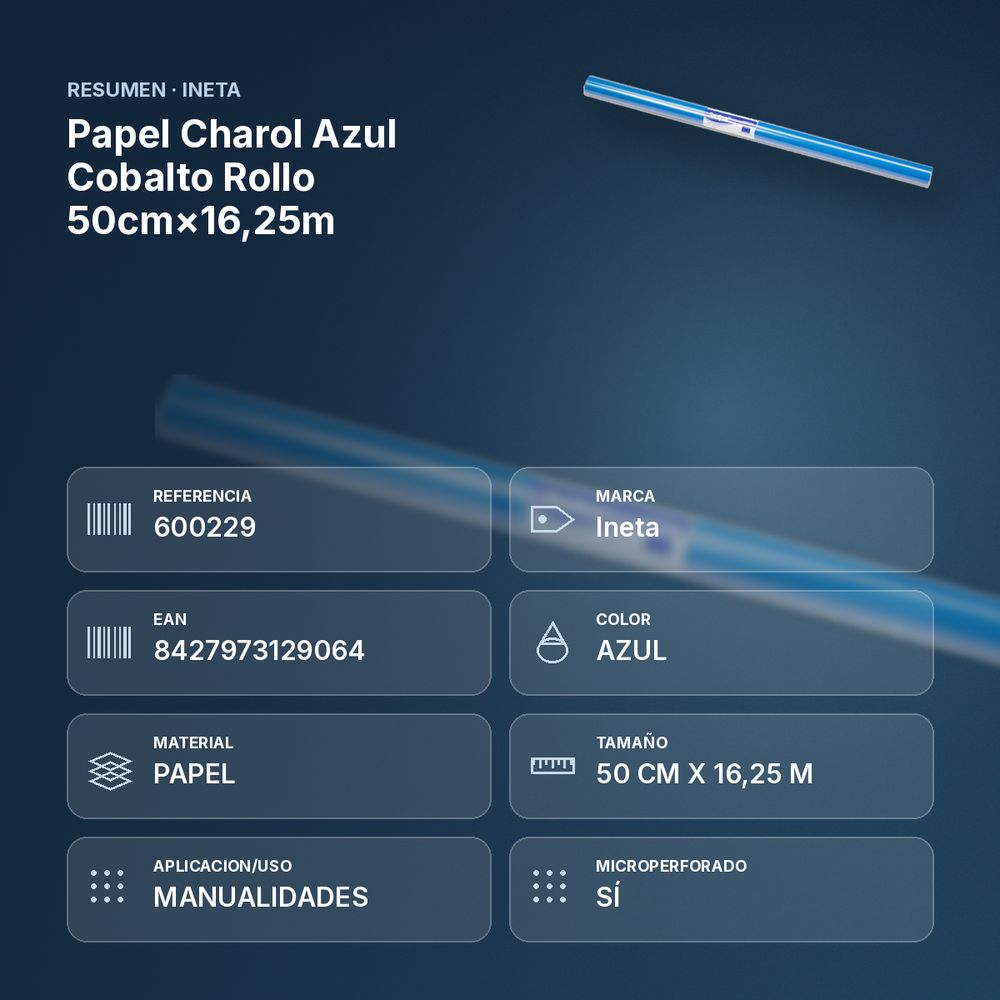 PAPEL CHAROL AZUL COBALTO ROLLO 50CM×16,25M - resumen de atributos